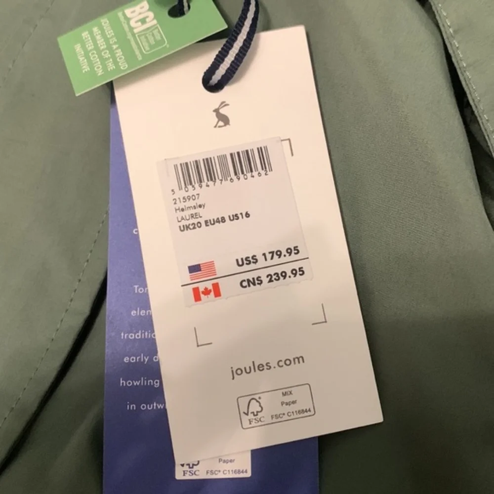 Joules Women's Waterproof Raincoat in Sage Green Size 16 - Picture 12 of 12